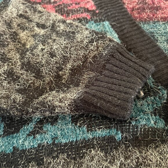 Vintage 90s Grunge "Mohair" Patterned Blue-Purple-Grey Cardigan - Men's XL - Picture 4 of 5